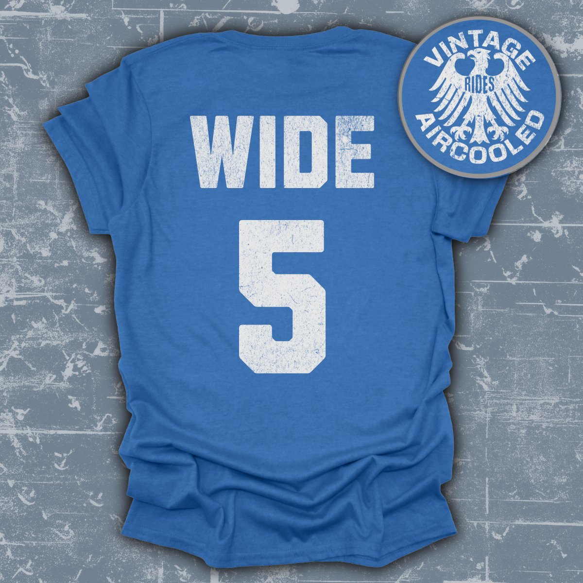 Vintage Aircooled Wide 5 Print on Blue Shirt product