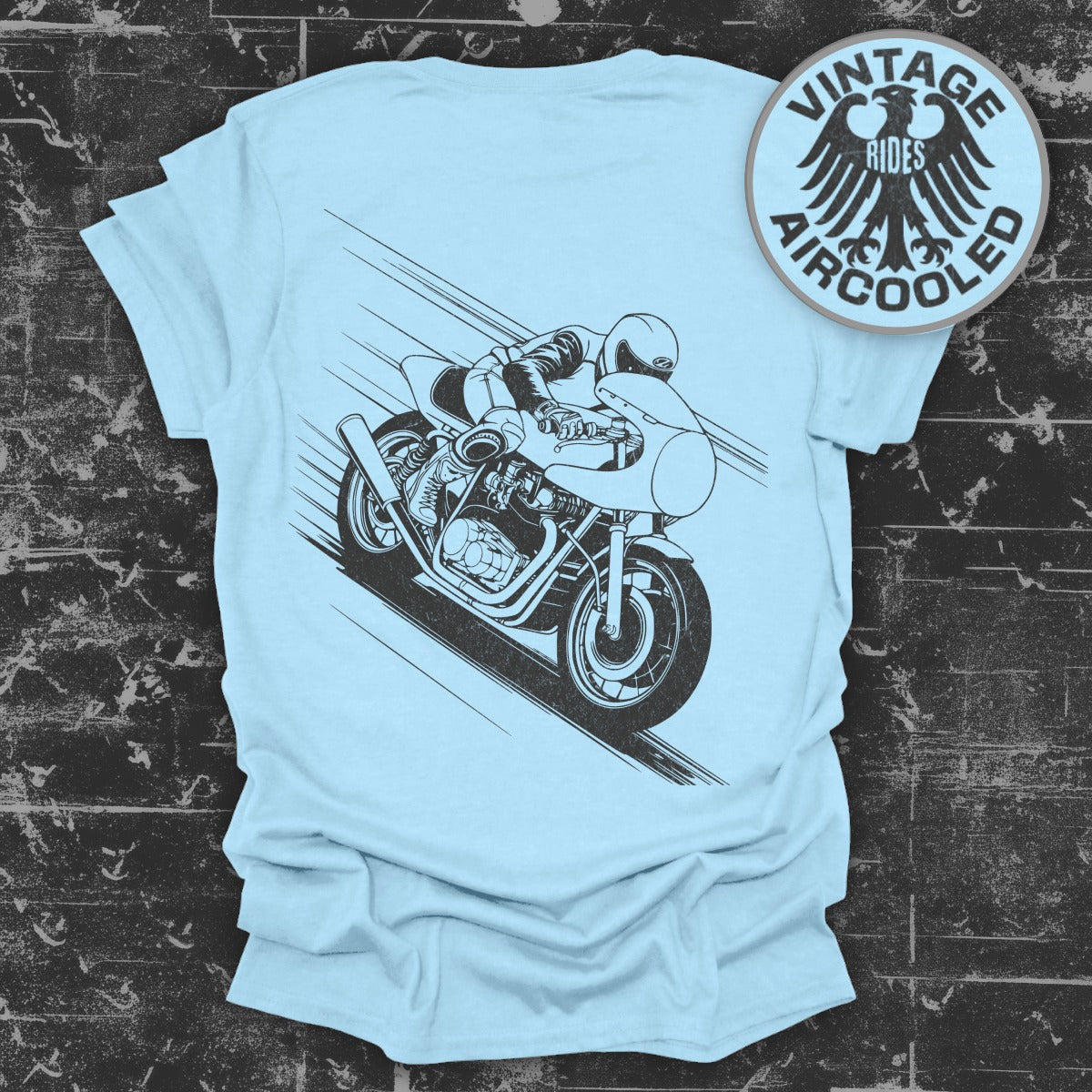 Vintage Motorcycle Graphic Light Blue T-Shirt Product