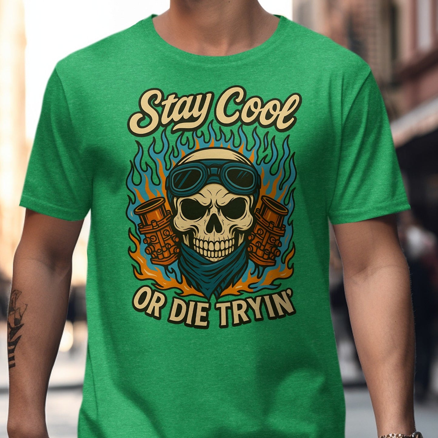 Stay Cool or Die Tryin' Skull Graphic Tee Shirt product