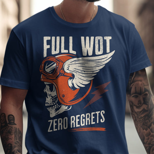 Full WOT Zero Regrets Blue Biker T-Shirt product