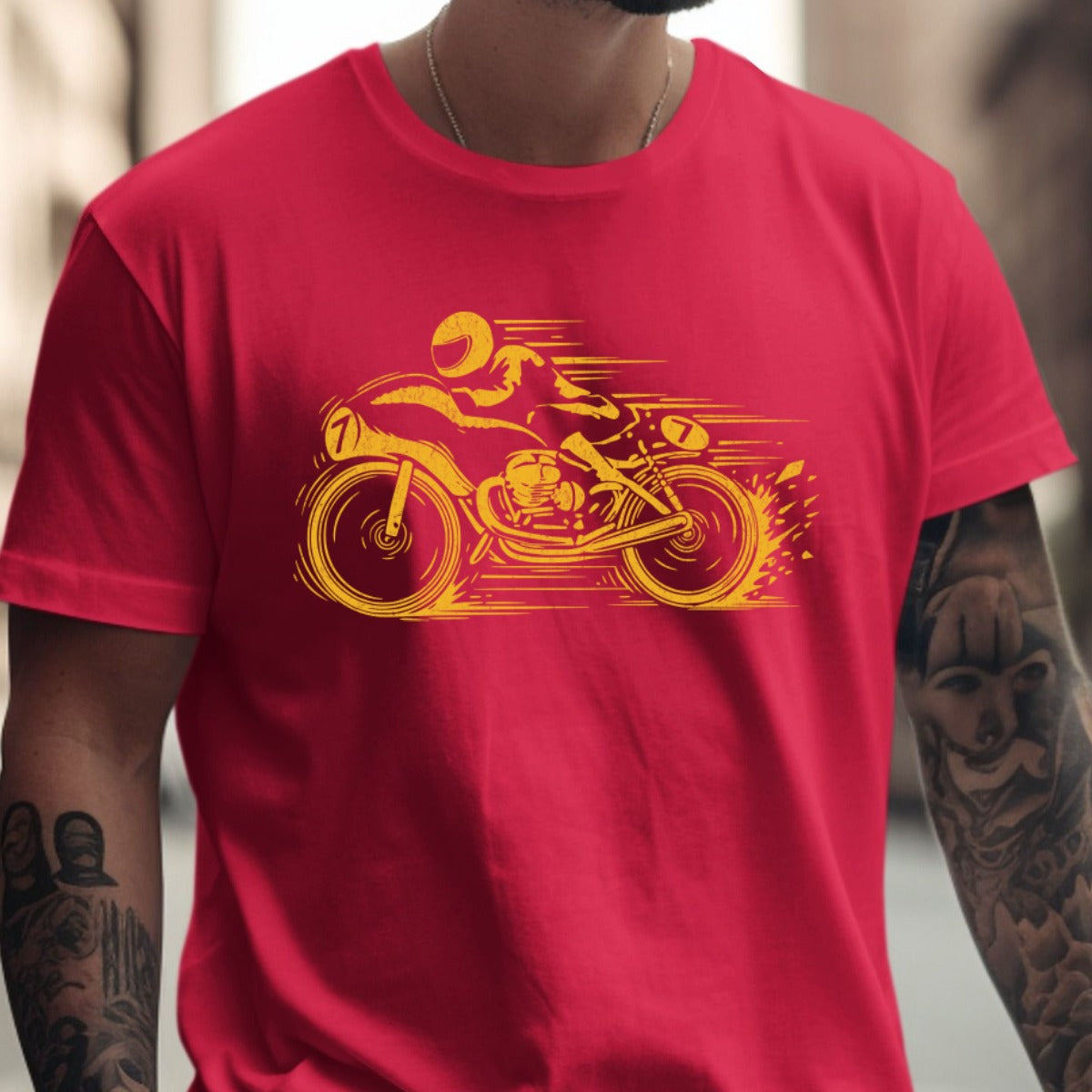 Vibrant Red Motorcycle Graphic Print T-shirt product type