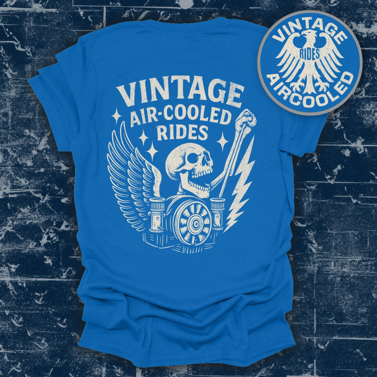 Vintage Air Cooled Rides Blue Graphic T-Shirt Product