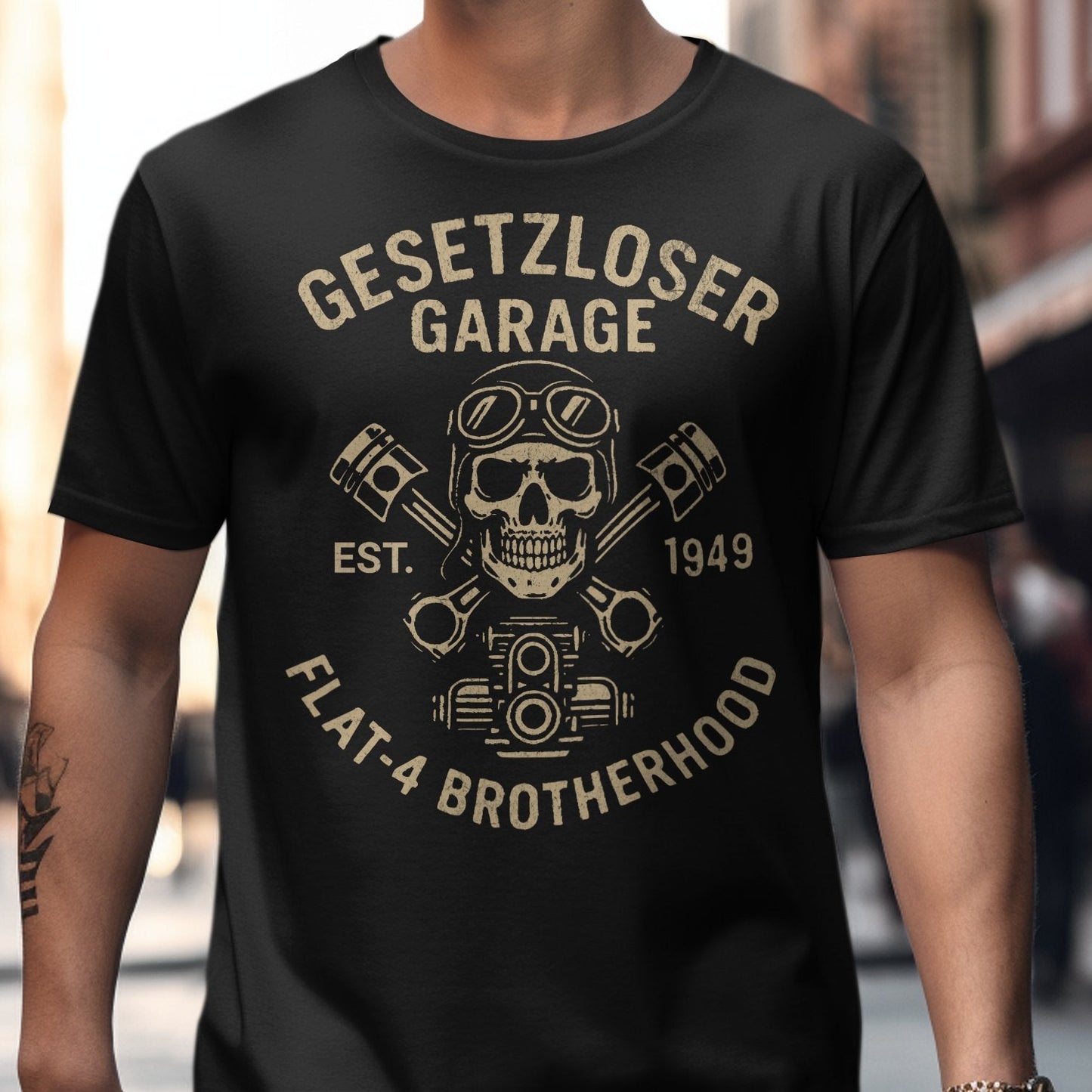 Gesetze Garage Brotherhood Flat-4 Skull T-shirt product