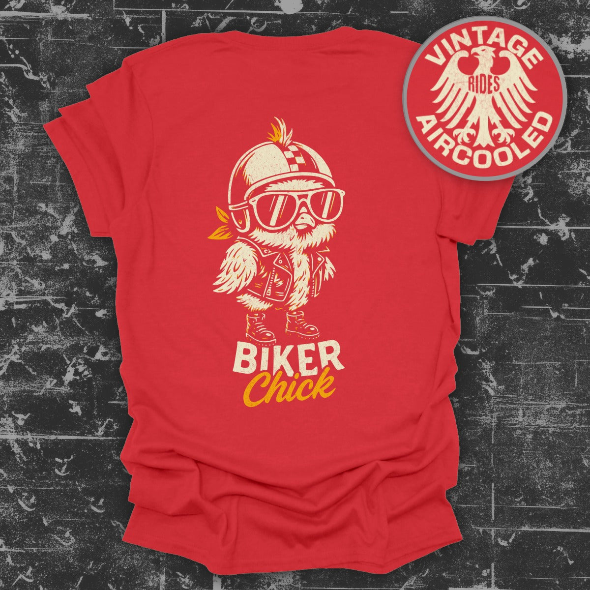 Vintage Aircooled Biker Chick Red Graphic Shirt product