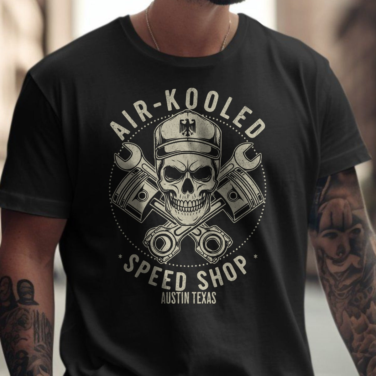 Air-Kooled Speed Shop Austin Texas Skull T-Shirt product type