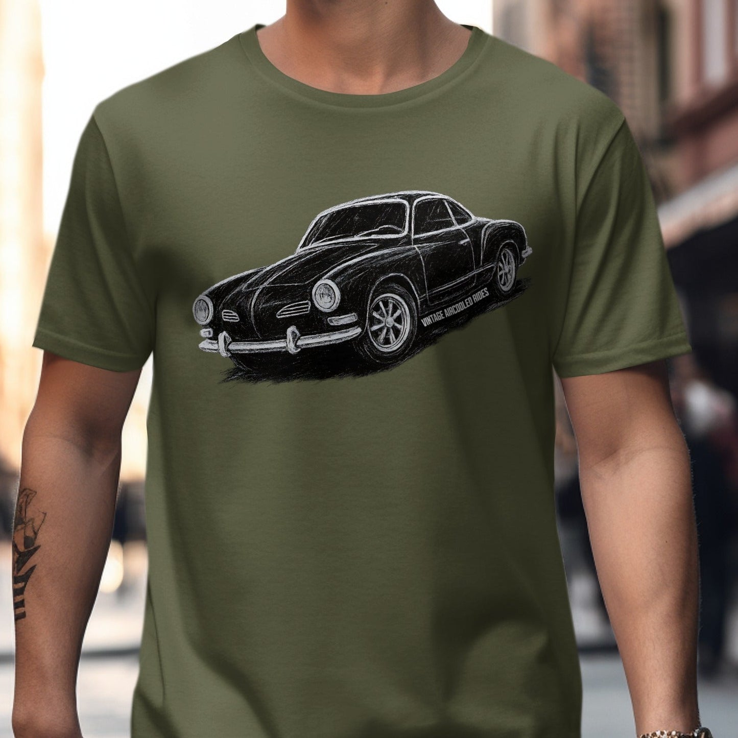 Vintage Car Graphic Print Olive Green T-Shirt product