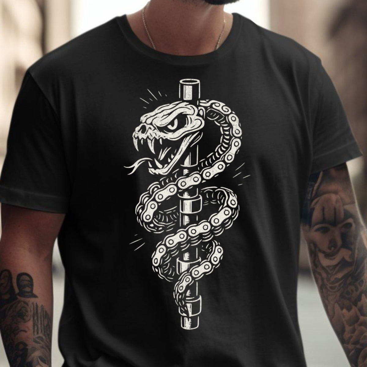 Fearsome Serpent with Detailed Chain Graphic T-shirt