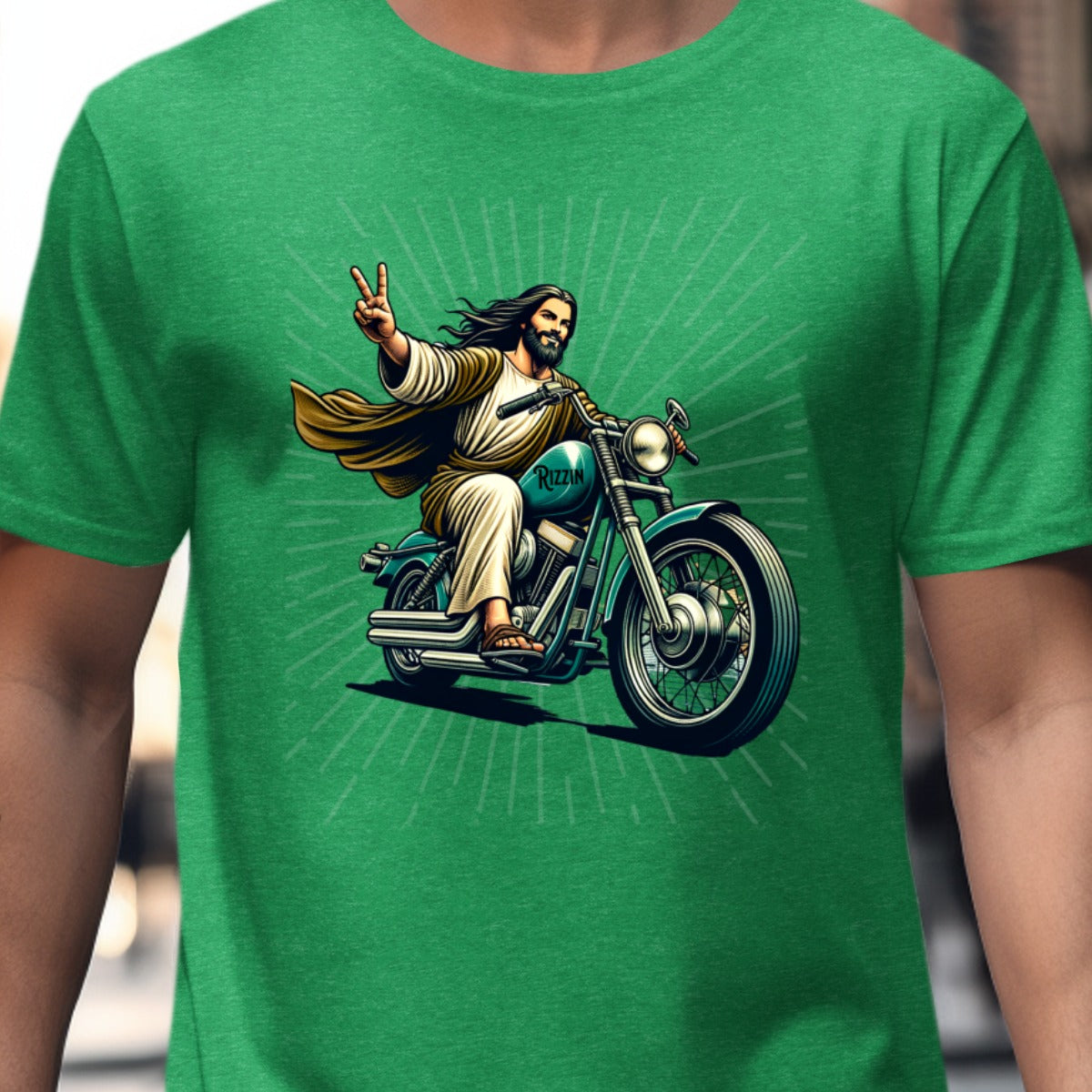 Cool Jesus On Motorcycle Graphic T-Shirt Product