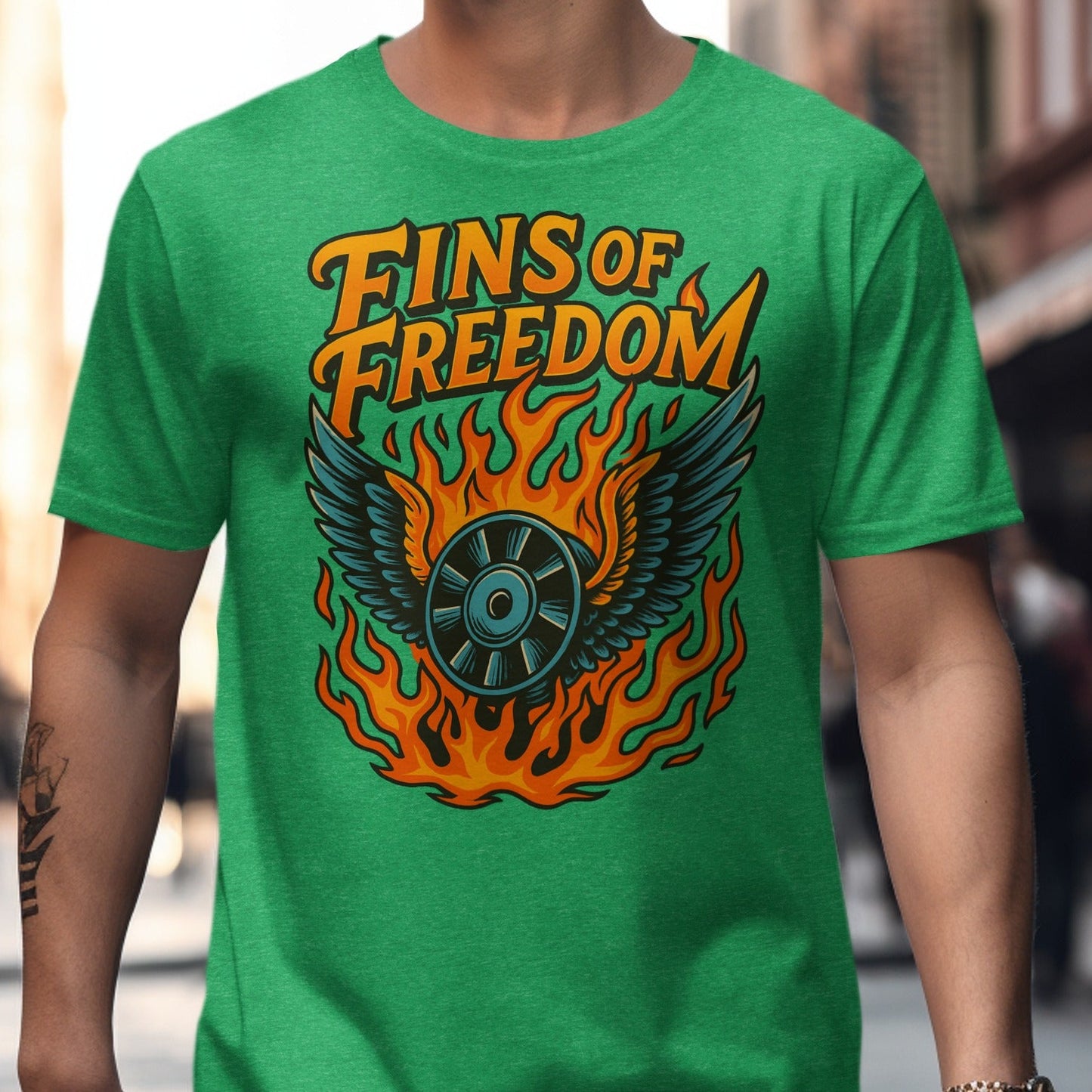Fins of Freedom Green Shirt Vintage Style Product