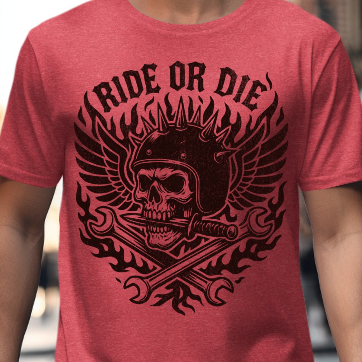 Ride or Die Skull Design with Flames Classic TShirt Product
