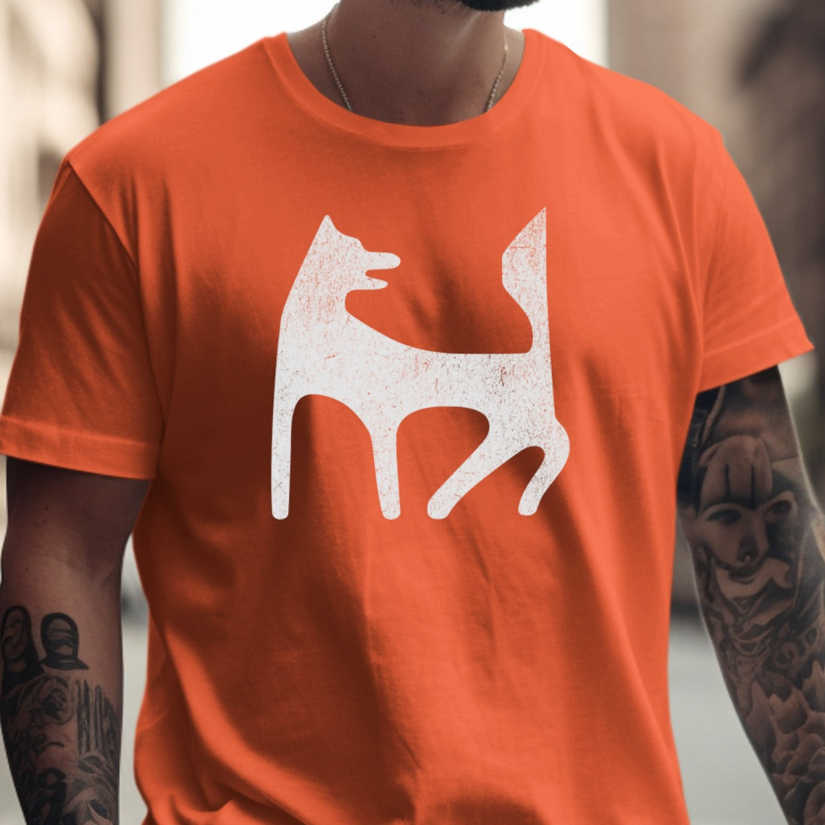 Bold Orange Shirt with Unique White Dog Design product