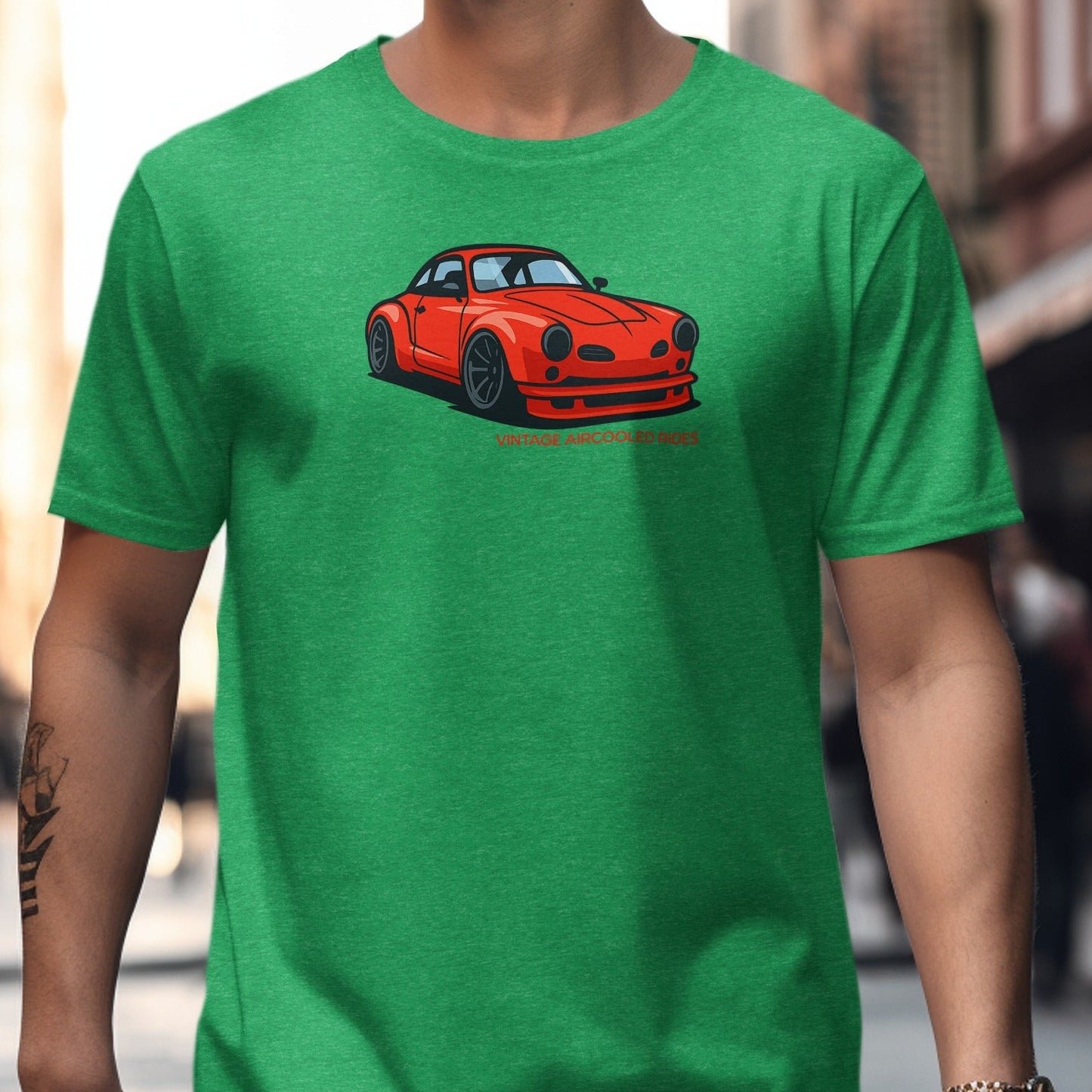 Stylish Green Shirt with Red Sports Car Design product type