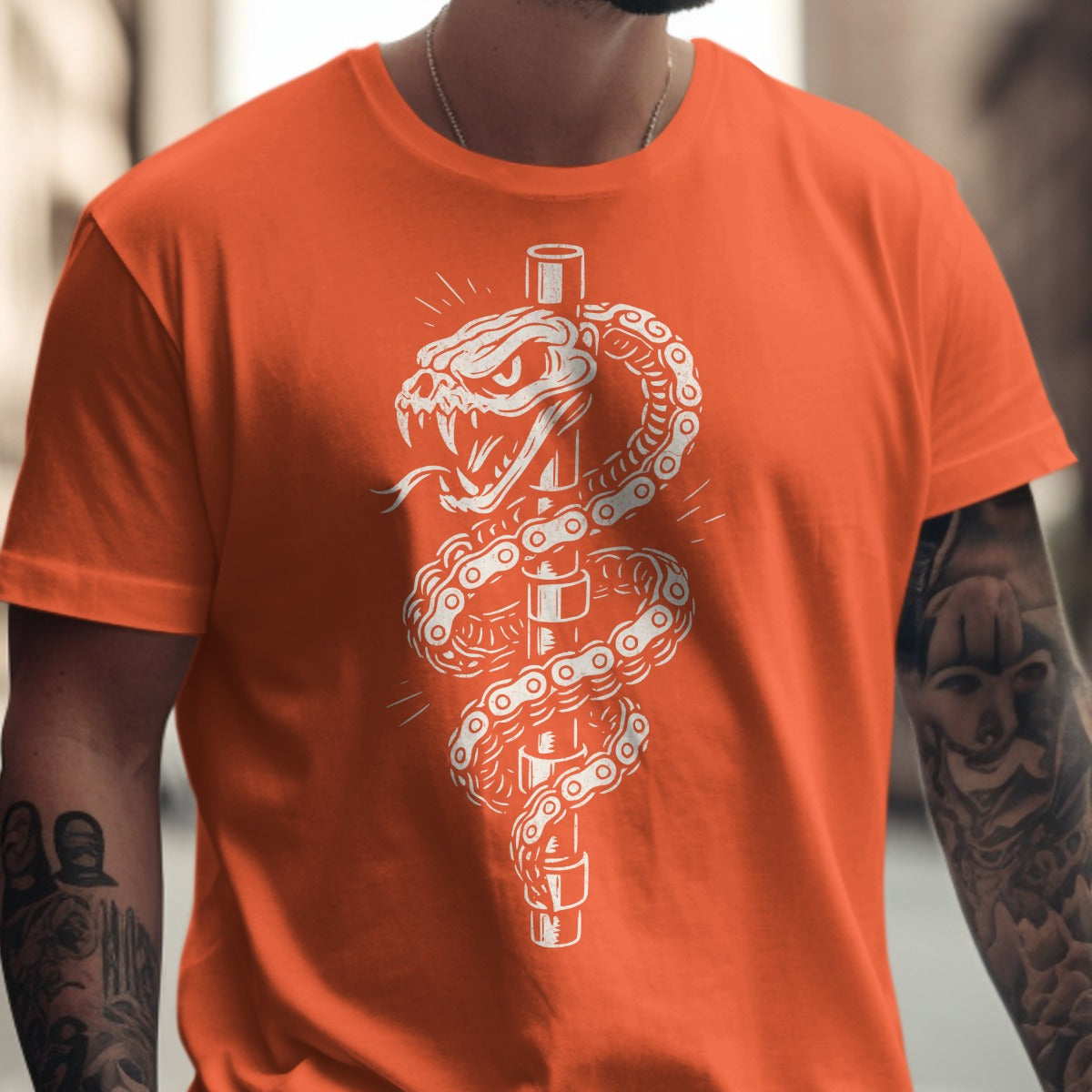 Fierce Snake and Bike Chain Graphic T-shirt product