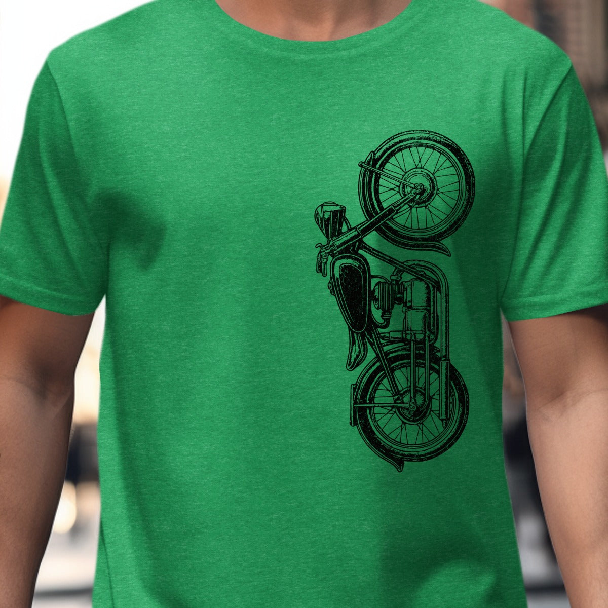 Vintage Motorcycle Graphic Print Green T-shirt product