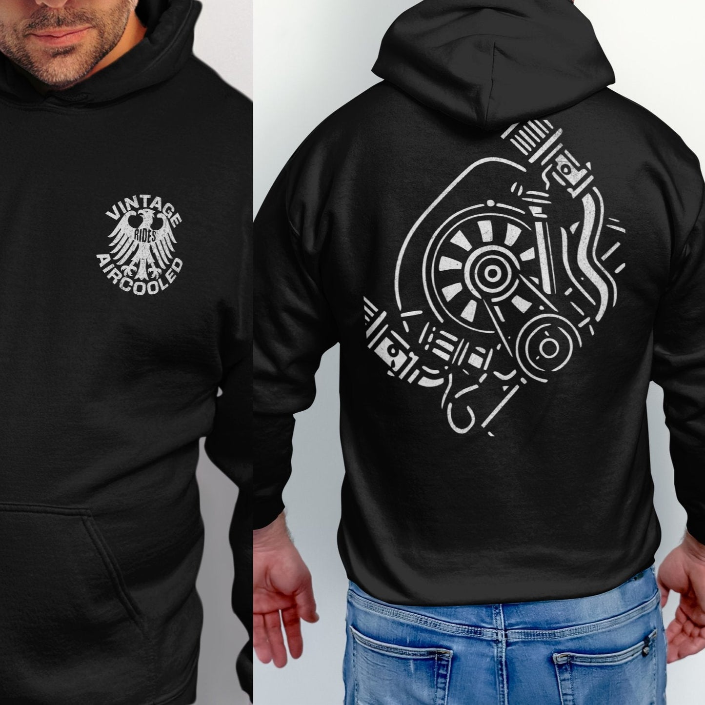 Vintage Aircooled Engine Design Black Hooded product type