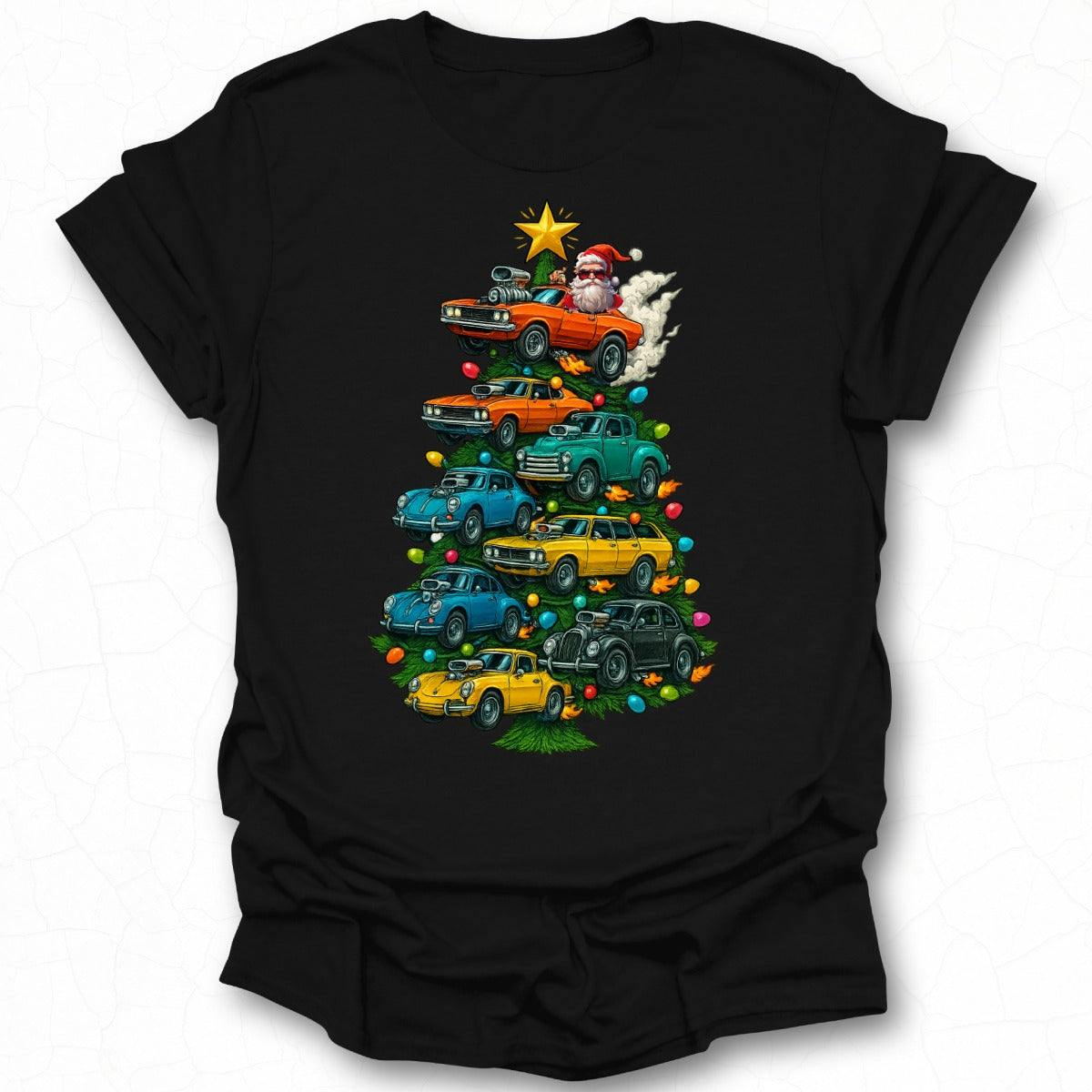 Christmas Tree Made of Cars with Santa Claus T-shirt