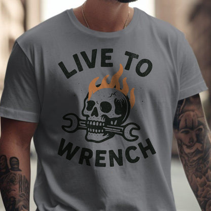 Live to Wrench Skull with Flaming Wrenches Product