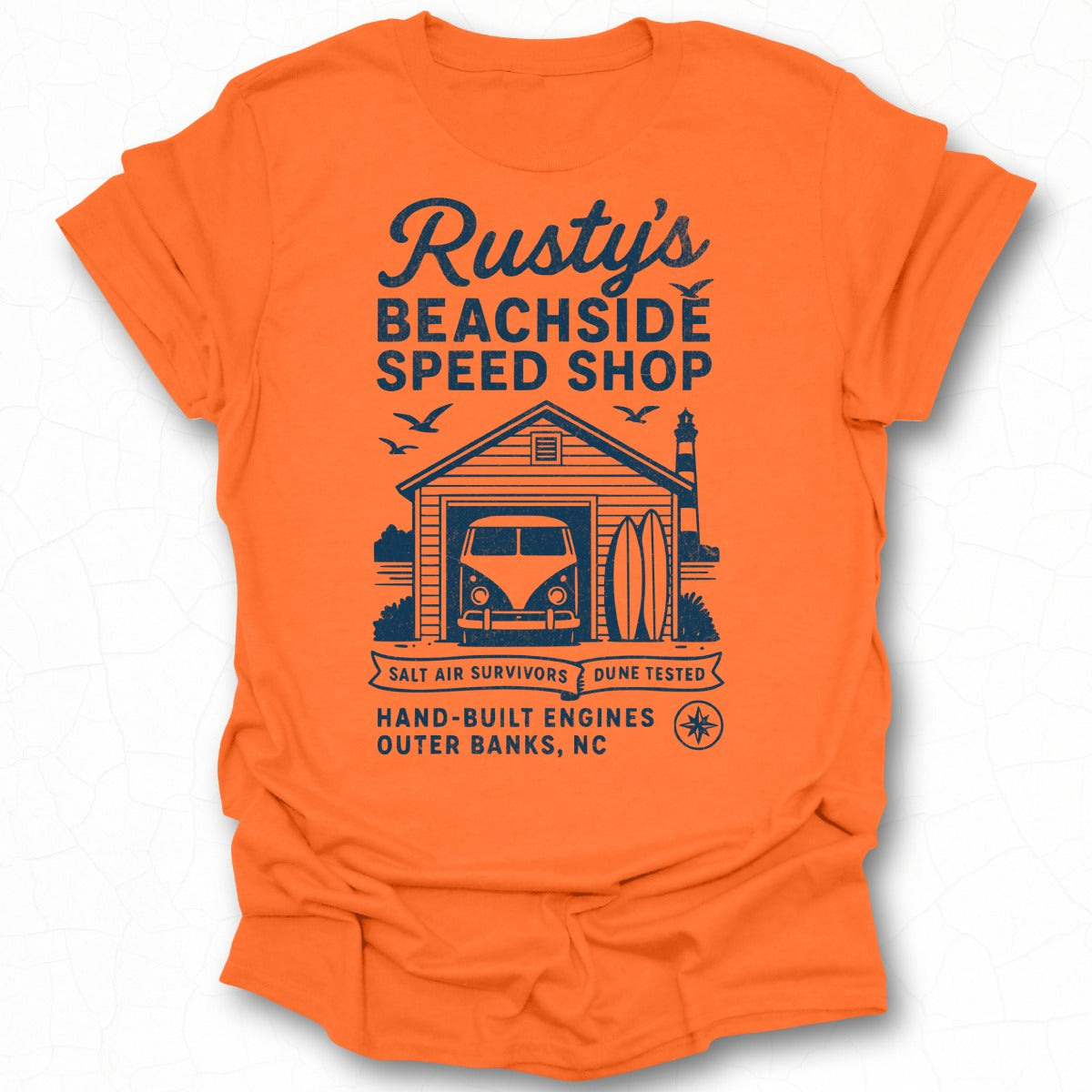 Rusty's Beachside Speed Shop Orange Graphic T-Shirt