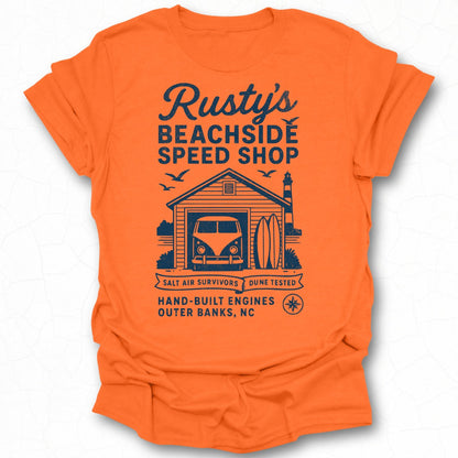 Rusty's Beachside Speed Shop Orange Graphic T-Shirt