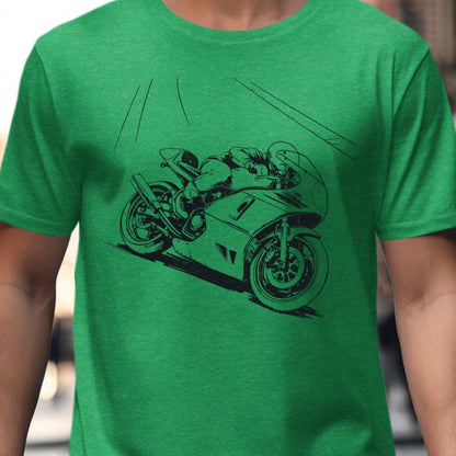 Green T-Shirt With Racing Motorcycle Graphic product