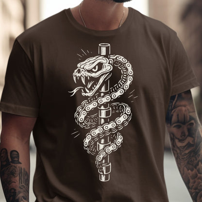 Snake Wrapped Around Pipe Design T-shirt product