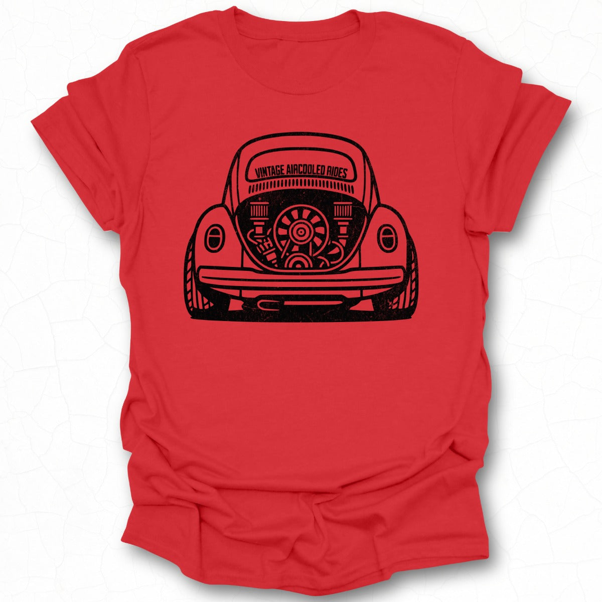 Red T-Shirt with Vintage Aircooled Rides Car Design
