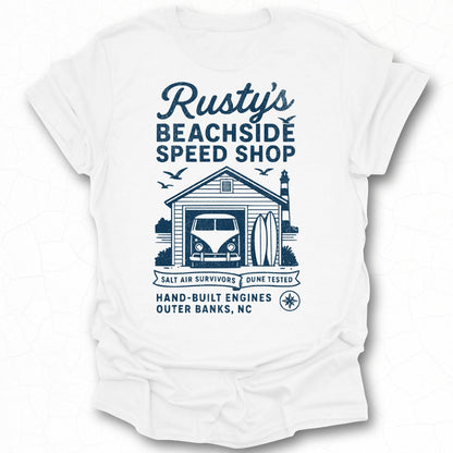 Rusty's Beachside Speed Shop Outer Banks NC t-shirt
