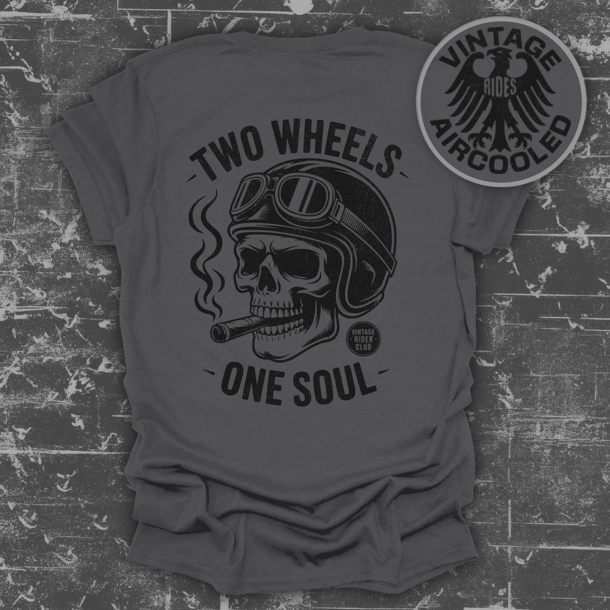Two Wheels One Soul Skull Graphic Vintage T-Shirt