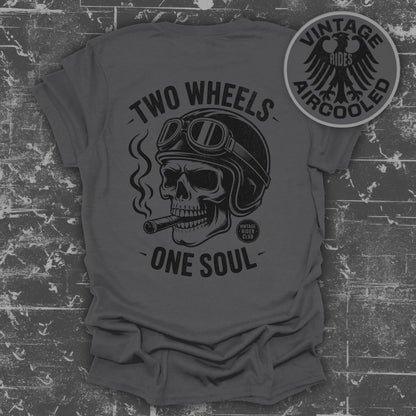 Two Wheels One Soul Skull Graphic Vintage T-Shirt