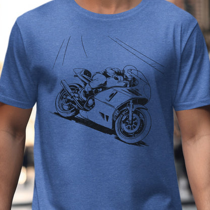 Blue Shirt with Motorcycle Racing Graphic product type