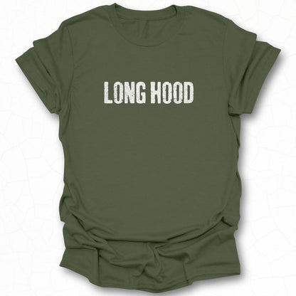 Long Hood Graphic Tee with Unique Text Design