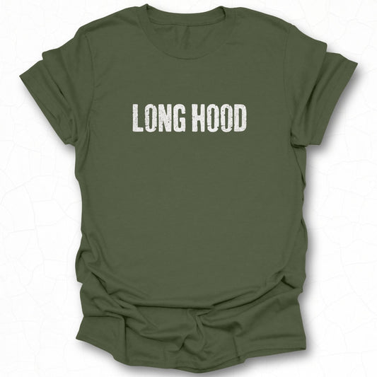 Long Hood Graphic Tee with Unique Text Design