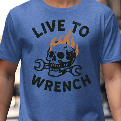 Live to Wrench Skull Flaming Mechanic T-shirt