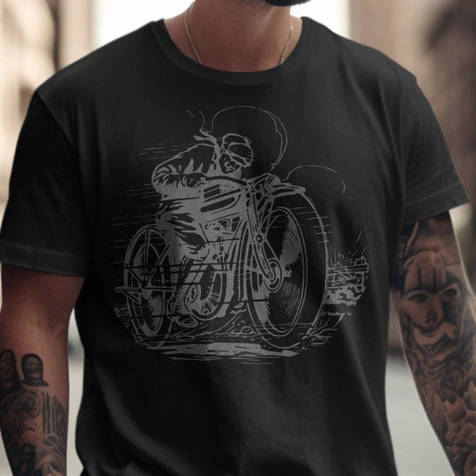Stylish Black T-Shirt with Retro Motorcycle Artwork