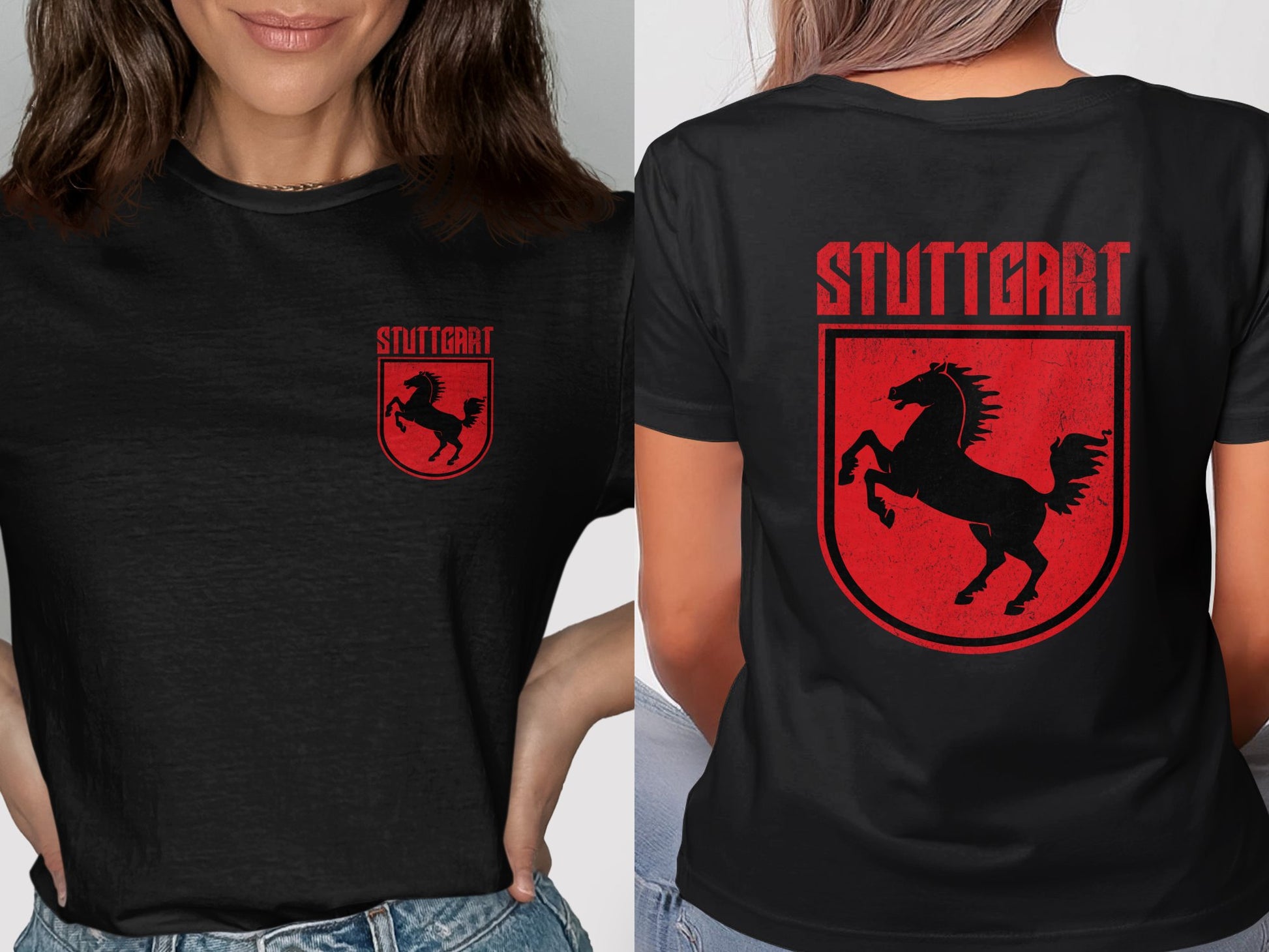 Stuttgart Black T-shirt with Red Horse Emblem product type