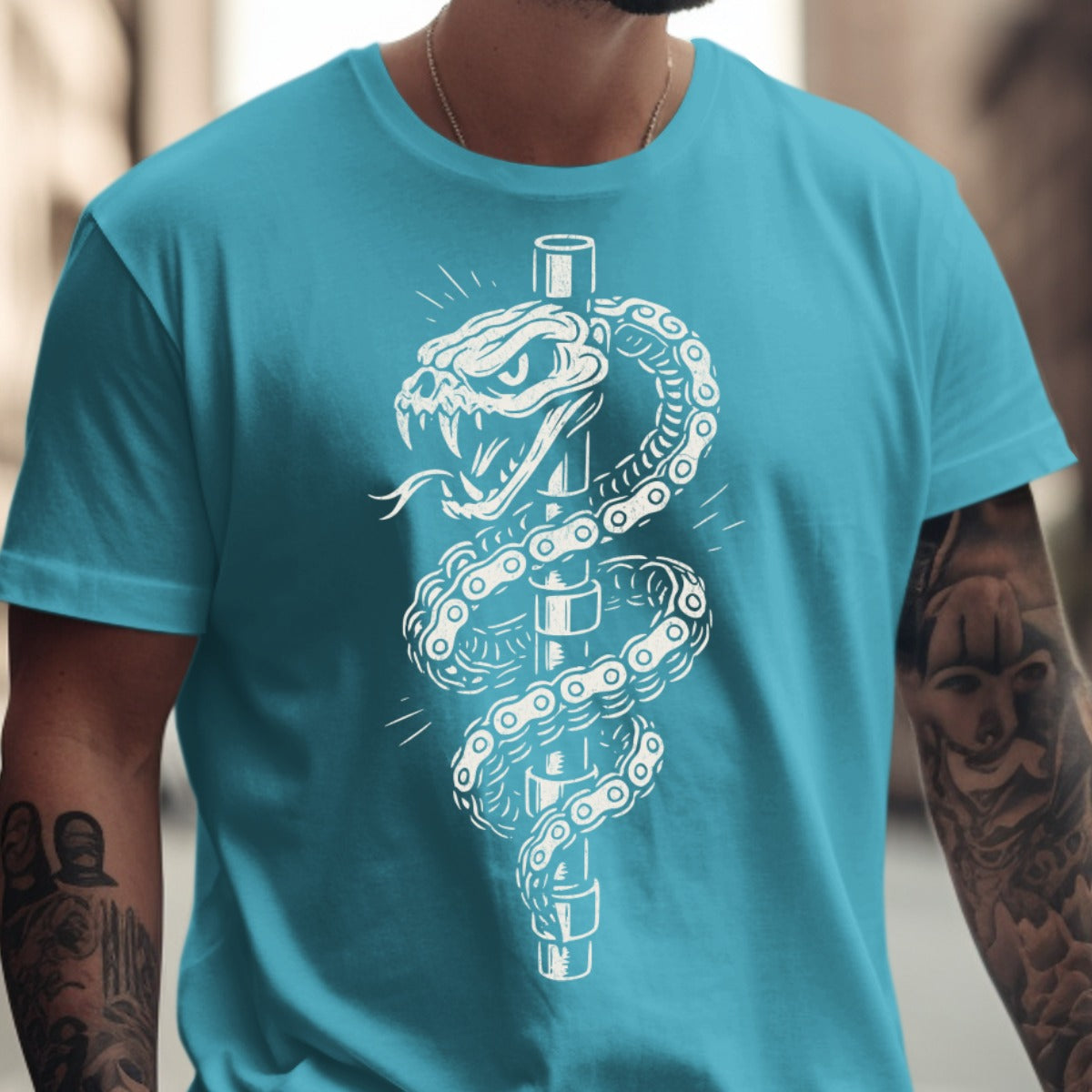 Striking Snake Wrapped Around Pole Graphic T-Shirt product type