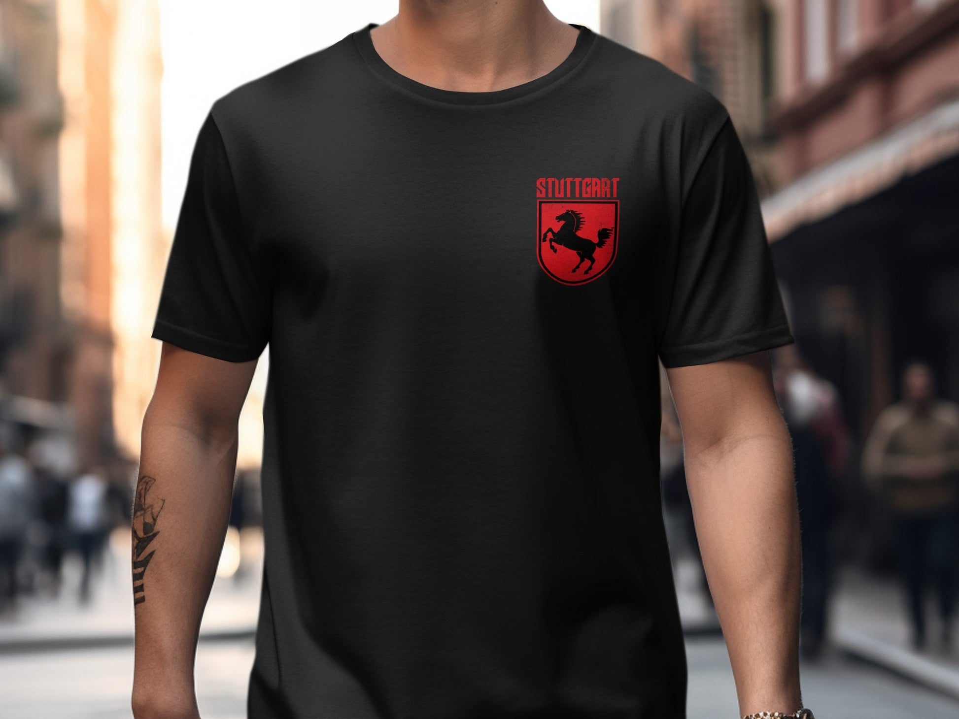Stuttgart Red And Black Logo On Black Shirt product