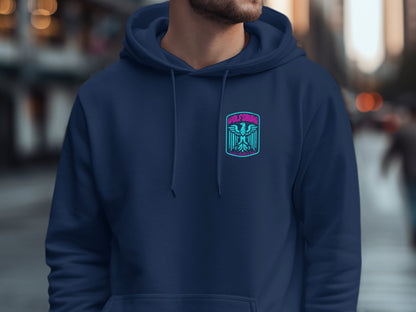Stylish Blue Hoodie with Unique Embroidered Design product