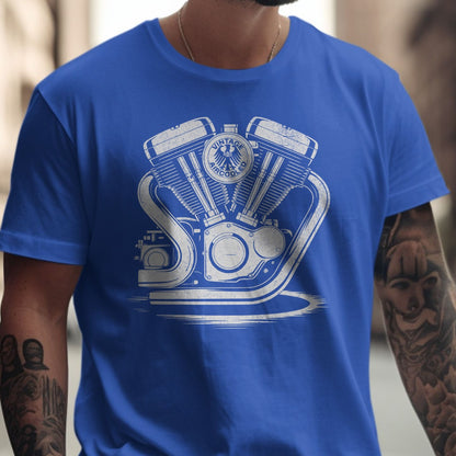 Vintage Motorcycle Engine Graphic Blue T-Shirt product type