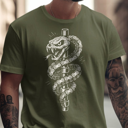 Snake Wrapped Chain Design on Green T-Shirt product type
