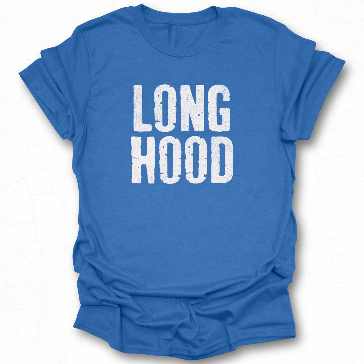 Long Hood Text Design on Blue T-Shirt