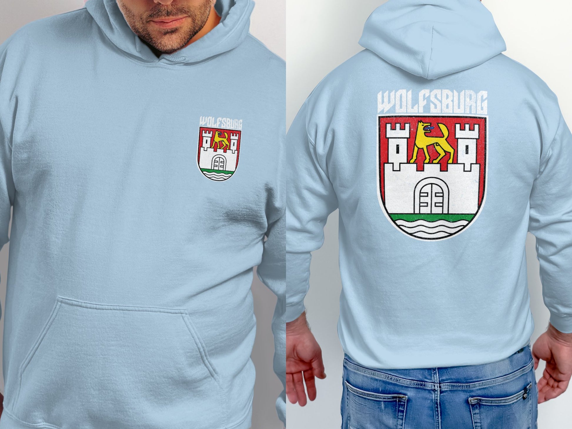 Wolfsburg shield printed light blue hoodie product