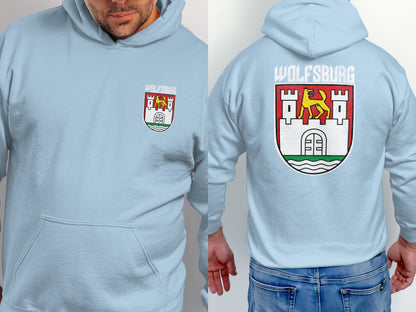 Wolfsburg shield printed light blue hoodie product