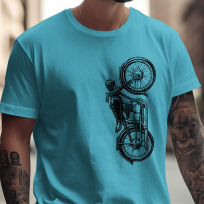 Vintage Motorcycle Graphic on Blue Shirt product type