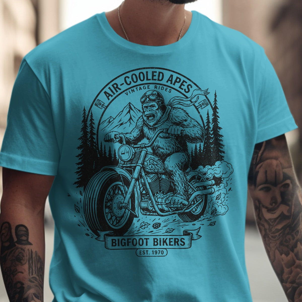 Air-Cooled Apes Vintage Rides Bigfoot Bikers Tee