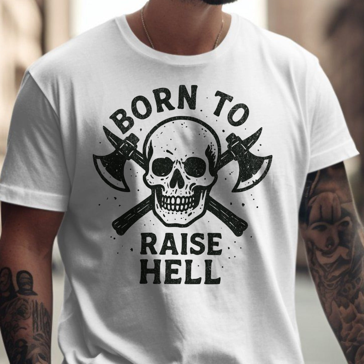 Born To Raise Hell Skull and Axes Graphic Tee