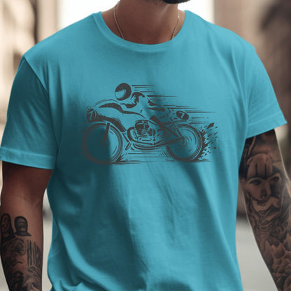 Dynamic Motorcycle Graphic Teal Blue T-Shirt product type