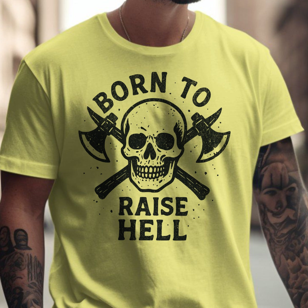 Born to Raise Hell Skull and Axes Graphic T-Shirt