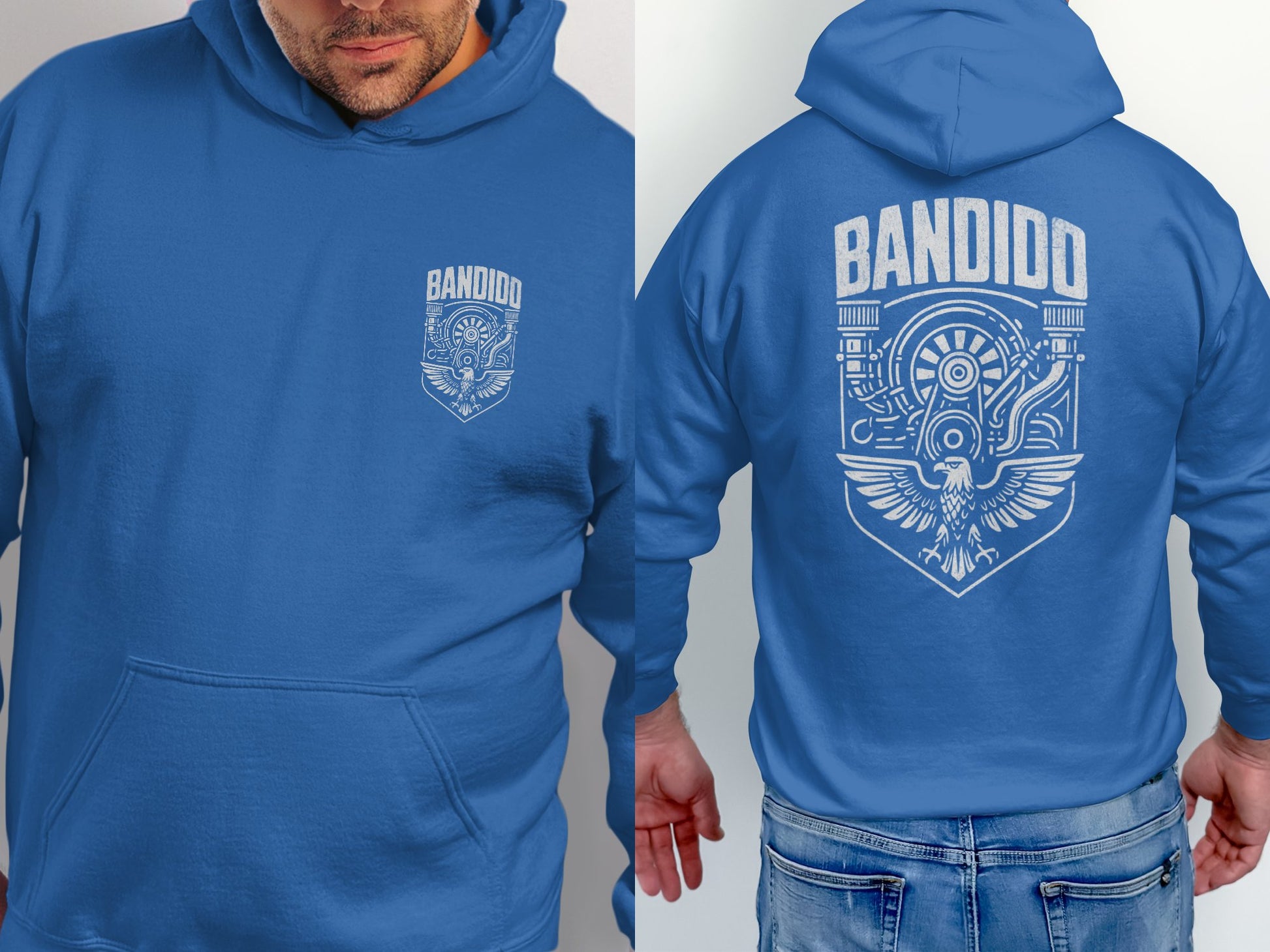 Bandido Blue Hoodie with Back and Front Graphics product type