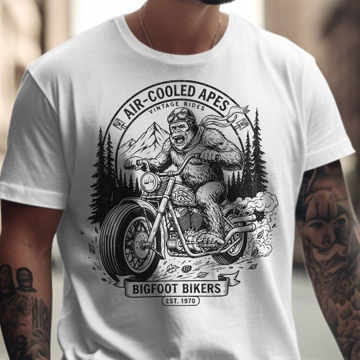 Air-Cooled Apes Vintage Rides Bigfoot Bikers T-shirt